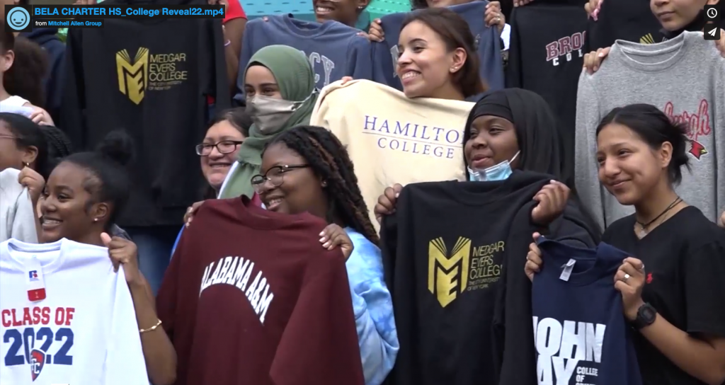 BELA students celebrating college choices.